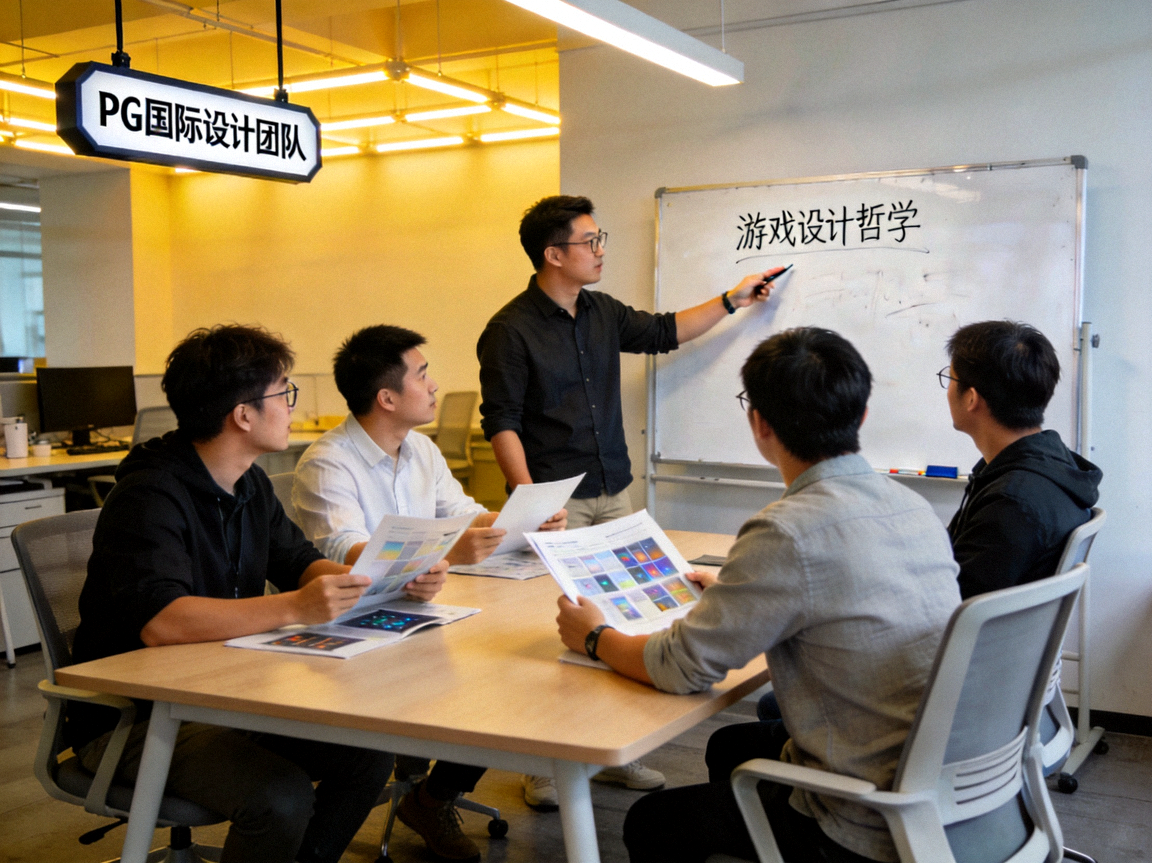 PG游戏平台设计团队在工作室讨论游戏设计哲学