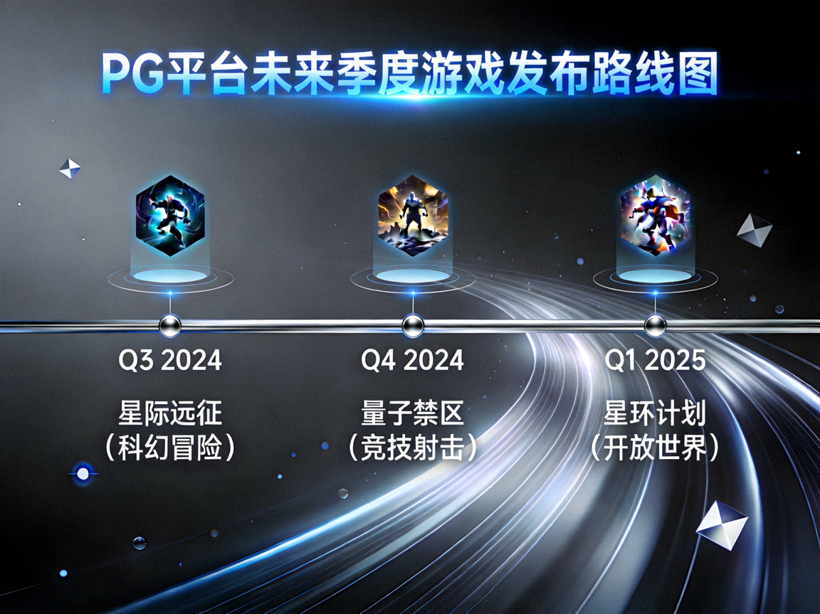 PG平台未来季度游戏发布路线图，充满未来感的视觉图表