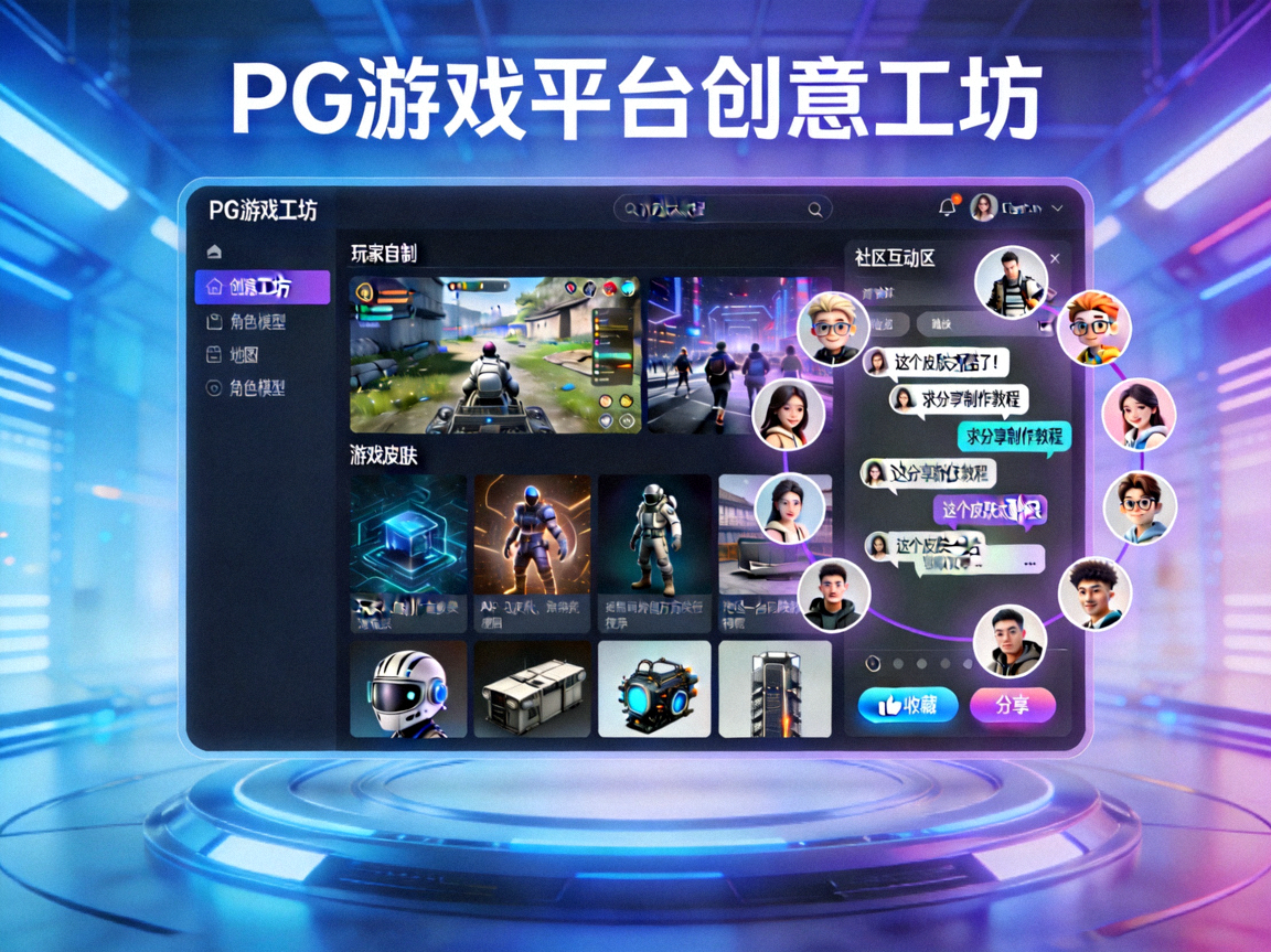 PG游戏平台创意工坊，展示玩家自制内容和社区互动