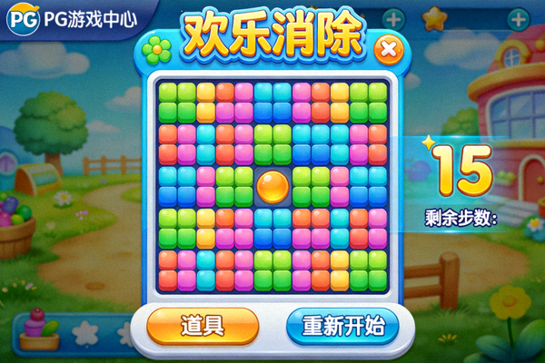 PG游戏中心热门休闲益智游戏《欢乐消除》的明亮游戏界面截图