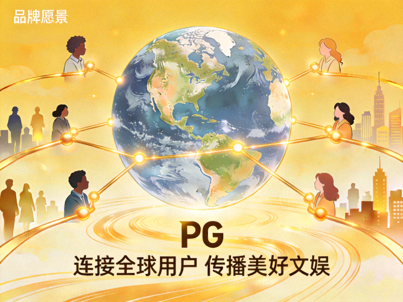 PG愿景图：地球被温暖的连接线环绕，象征PG连接全球用户传播美好文娱