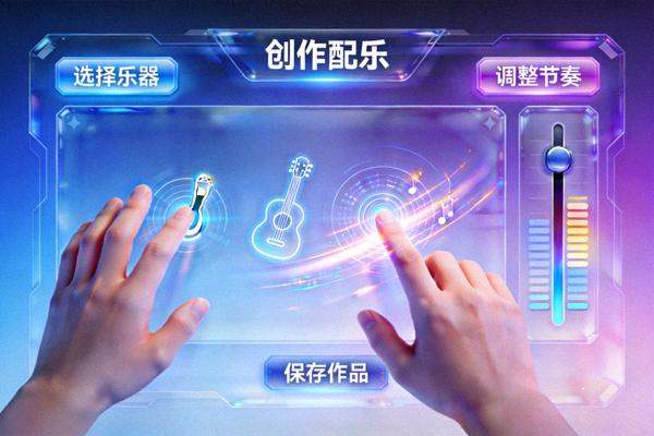 游戏中的交互式音乐界面，玩家可以通过手势创作属于自己的游戏配乐
